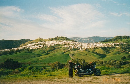 White buildings of a country town on a green landscape