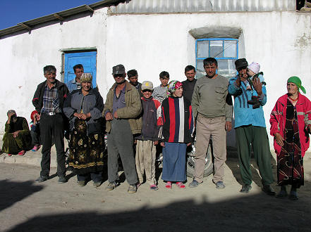 Family farewell outside Mrs Rahima's in Alichur