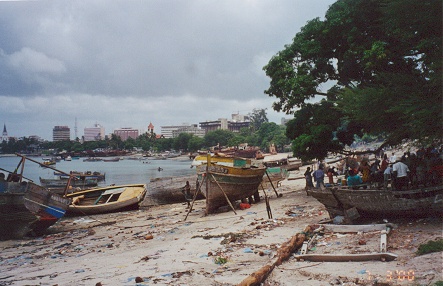Dar es Salaam boatbuilding and city buildings
