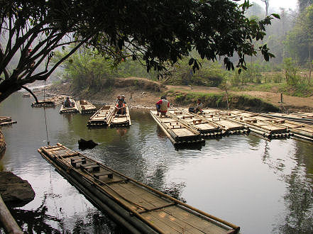 Rafts waiting to take tourists through the cave 