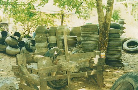 Recycling used tyres for garbage binns etc.