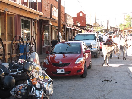 Oatman, an old mining town,
          now touristy, with donkeys roaming its streets