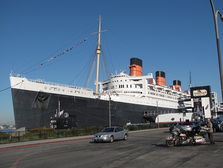 Queen Mary at anchor,
          now a hotel at Long Beach, LA