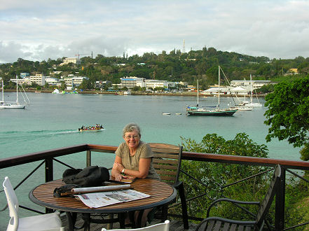 An evening wine overlooking Pt Vila from Iririki