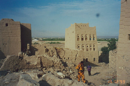 Armed escort through the ruins of Mahrib