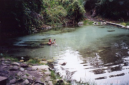 Relaxing in hot springs after a long ride