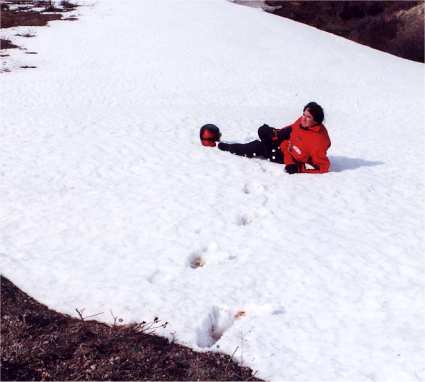 In search of snow snakes wearing snake-proof hunting gear.