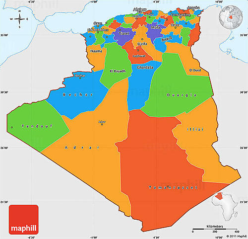 Algerian Sahara-political-simple-map-algeria-single