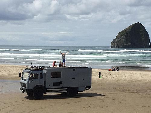 4X4 1983 Mercedes Benz 1017A Overlander truck For Sale in S.America (Colombia, Peru)-on-the-beach-in-oregon.jpg