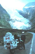 Susan in front of Boyabreen Glacier.