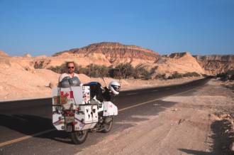 Grant and the bike in the Sinai Peninsula, Egypt.