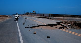 Pan-American Highway north of Trujillo, Peru, after El Nino.