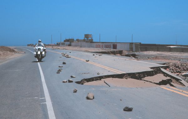 a typically well-marked road hazard - compliments of El Nino