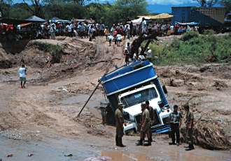 Truck stuck in mud, northern Peru.