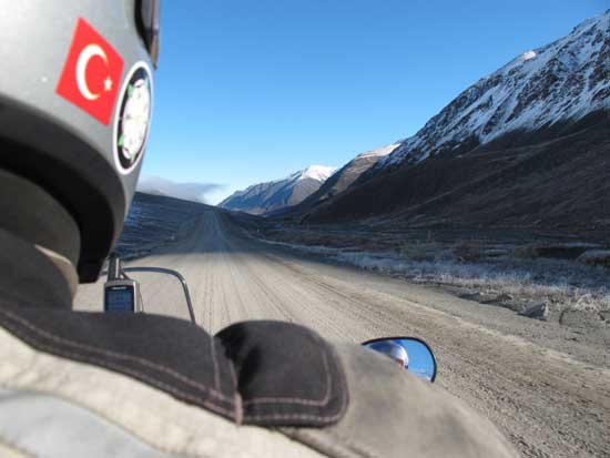 Darren and Leigh, Dalton Highway - a pilions eye view of the road.