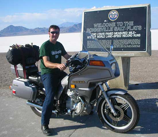 Simon at the famous Bonneville Salt Flats, USA