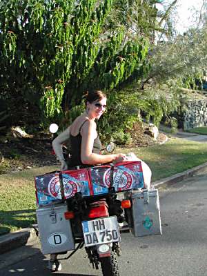 Hanka on the beer delivery truck.