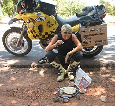 Eating at the train station in Margao, India.