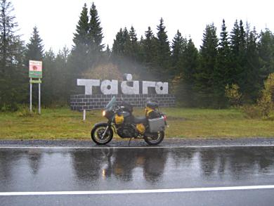Freezing cold again, pouring and a map written in Russian! I was never so glad to see this sign (Taiga!) 