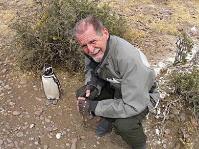 Rick and a friendly penguin.