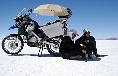 The one thing you can't escape on the Salar is the sun, so making shade is critical.