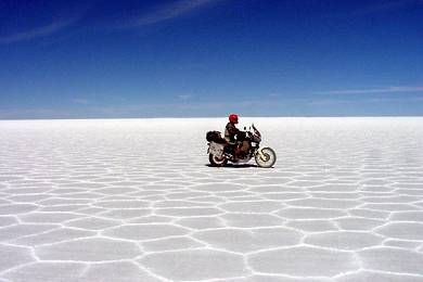 Riding the Salar de Uyuni, Bolivia.