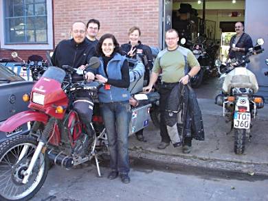 Outside Dakar Motos, saying farewell to Kelly and Della.