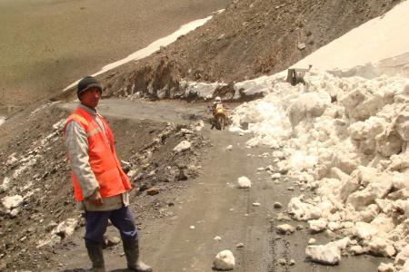 Tiffany in a snowy pass in Tajikistan