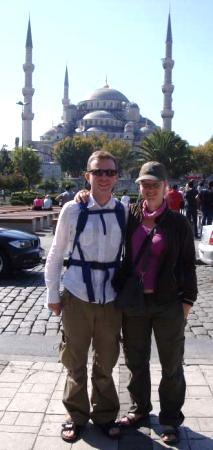 Beau and Caroline in front of Blue Mosque.