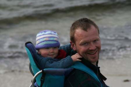 Sam and Dad on the beach.