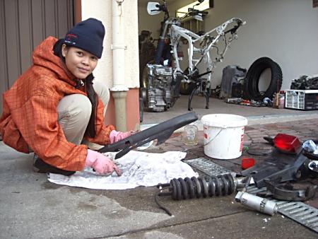 Jane cleaning parts.