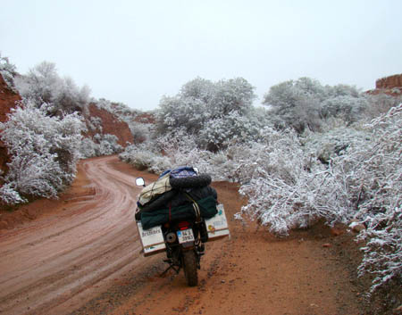 by Stephen Bray, Ireland. Polar winds freeze Argentina's San Juan Province, BMW F650.