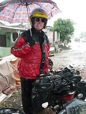 Standing in the rain.