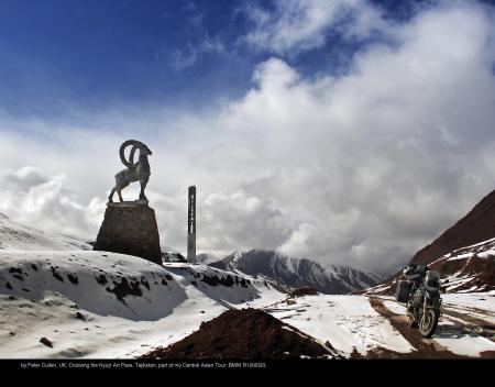 December by Peter Cullen, UK, Crossing the Kyzyl Art Pass, Tajikstan, part of my Central Asian Tour, BMW R1200GS.