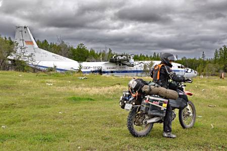 Sherri Jo Wilkins at crashed airplane in Siberia.