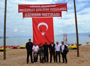 Turkish flag and organizers, bike festival.