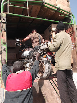 Bike into truck.