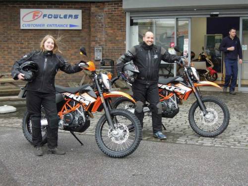 Sam and Clare with new bikes.