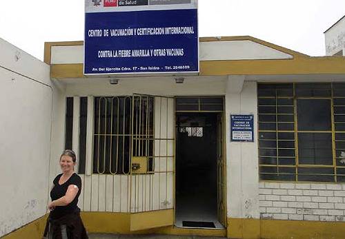 Getting our yellow fever shots, don't worry, it was cleaner inside!