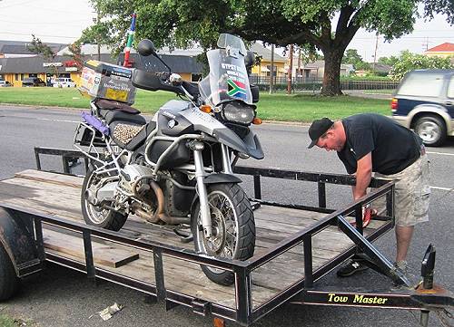 Ronnie Borrageiro's bike on trailer, New Orleans.