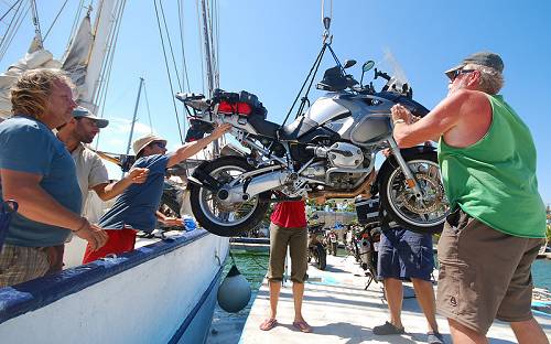 Bikes coming off the boat in Cuba.