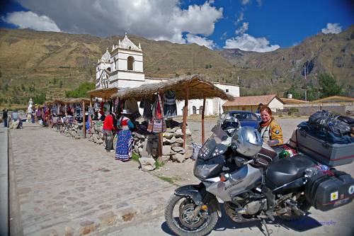 Bike and local color in Maca, Peru.