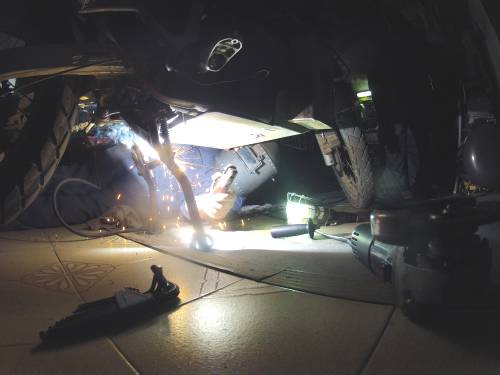 Welding the centre stand.