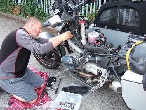 Wolfi fixing bike in England.
