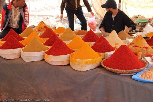 Market spices in Morocco.