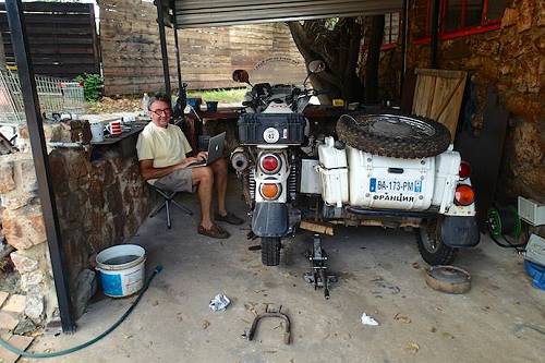 Hubert Kriegel side car repair in Johannesburg.