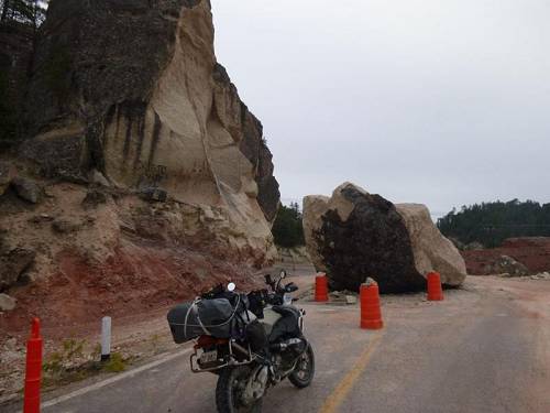 Rock in road, Mexico.