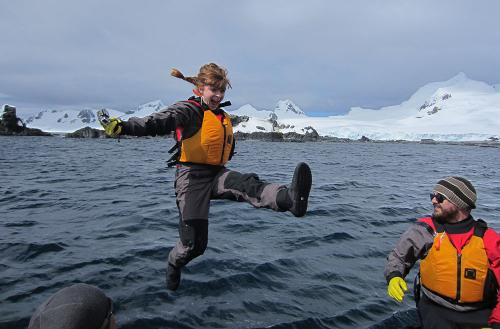 Lisa Morris dip in Antarctica.