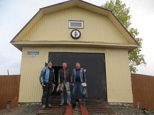 Brian Rix, Alex and Sasha at the Iron Angels Clubhouse, Vladivostok, Russia.