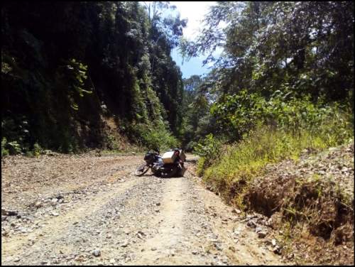 Laura Pattara bike down in Sumatra.